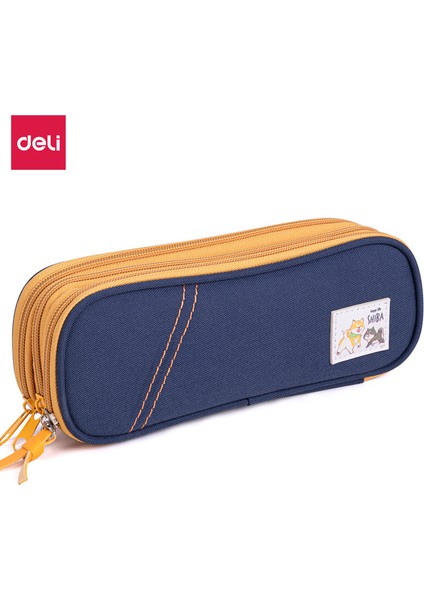 Mavi Üç Katmanlı Öğrenci Kalem Kutusu Shiba Inu Serisi Oxford Kumaş Çok Fonksiyonlu Kırtasiye Kalem Kutusu (Yurt Dışından)