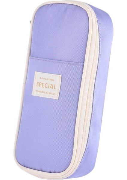 Macaron Kalem Kutusu Çift Tuval Geri Çekilebilir Büyük Kapasiteli Basit Kalem Kutusu Çift Fermuarlı Çok Katmanlı Kalem Kutusu (Yurt Dışından)