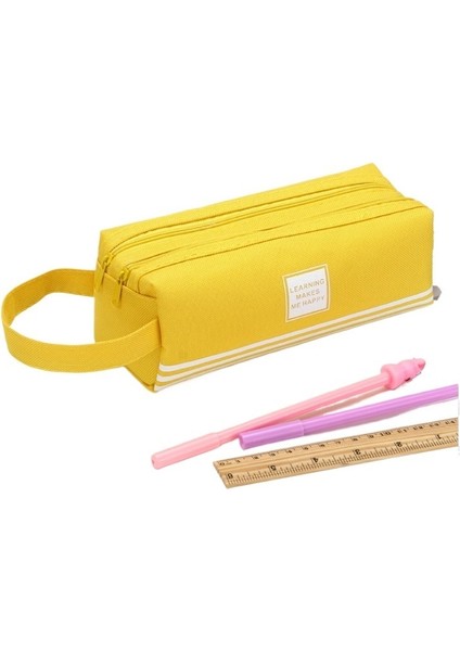 Kore Tarzı Basit Taşınabilir Kırtasiye Çantası Büyük Kapasiteli Çift Fermuarlı Kalem Çantası Taşınabilir Fermuarlı Çift Katmanlı Oxford Kumaş Kalem Çantası (Yurt Dışından)