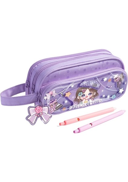 Öğrenci Çok Fonksiyonlu Yüksek Görünümlü Çift Katmanlı Kırtasiye Çantası Taşınabilir Kırtasiye Kutusu Şeffaf Kalem Kutusu Büyük Kapasiteli (Yurt Dışından)