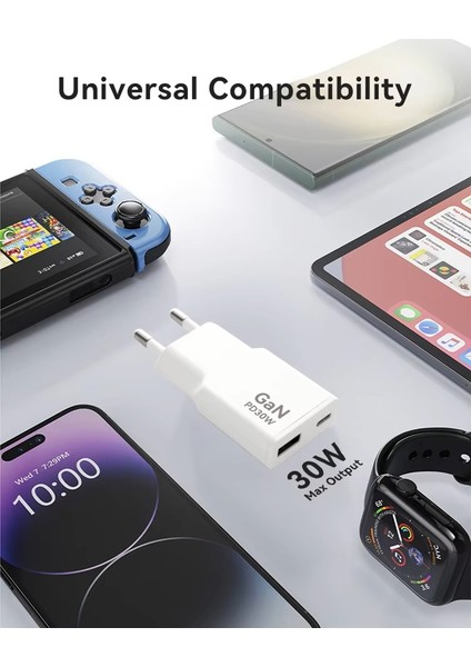 30W Ultra Ince Hızlı Şarj Cihazı Gan Teknolojisi,usb-A+Usb-C Port Çıkış