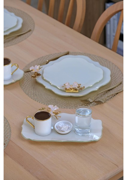 Dolmabahçe Lotus Krem Tek Kişilik 4 Parça Altın Yaldızlı Cam keyiflik Kahve Takımı