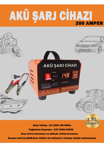 12 Volt 10-200 Amper Akü Şarj Cihazı