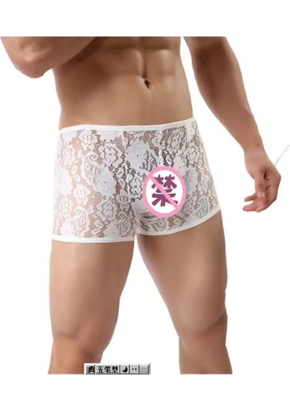 Dantelli Beyaz Erkek Boxer - Erkek Iç Çamaşırı BC4613