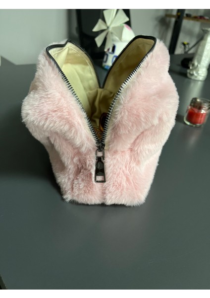 Yumuşak Pembe Peluş Makyaj Çantası, Seyahat ve Kozmetik Çantası