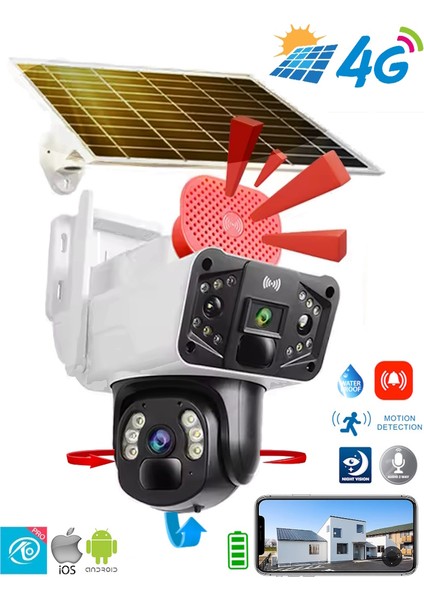 Pro Drs-3915 4G 6MP Çift Lens Sirenli Güneş Panelli PTZ Kamera - Beyaz