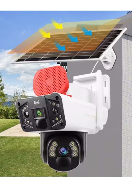 Pro Drs-3915 4G 6MP Çift Lens Sirenli Güneş Panelli PTZ Kamera - Beyaz