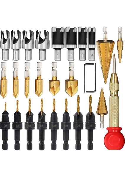 28 Adet Ağaç Işleme Pah Delme Aletleri, Havşa Ucu, Ahşap Fiş Kesici Matkap Ucu Seti Dahil (Yurt Dışından)