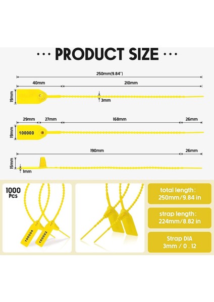 1000 Adet Plastik Sabotaj Mühürleri Etiketler Güvenlik Etiketleri Mühürler Güvenlik Numaralı Zip Kravat Etiketleri (Sarı) (Yurt Dışından) indirimleri