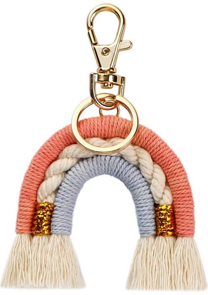 Makrome Gökkuşağı Anahtarlık, El Dokuma Anahtarlık, Araba Anahtarı Çanta Sırt Çantaları Için Boho Renkli Gökkuşağı Anahtar Kolye, A (Yurt Dışından)
