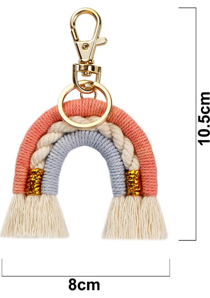 Makrome Gökkuşağı Anahtarlık, El Dokuma Anahtarlık, Araba Anahtarı Çanta Sırt Çantaları Için Boho Renkli Gökkuşağı Anahtar Kolye, A (Yurt Dışından)