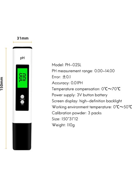 Dijital LCD Ph Ölçer Kalem Test Cihazı Doğruluğu 0.01, Akvaryum Havuz Suyu, Şarap ve Idrar Sarısının Otomatik Kalibrasyonu (Yurt Dışından)