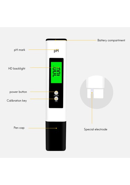 Dijital LCD Ph Ölçer Kalem Test Cihazı Doğruluğu 0.01, Akvaryum Havuz Suyu, Şarap ve Idrar Sarısının Otomatik Kalibrasyonu (Yurt Dışından)