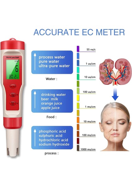 Ph Ölçer, Içme Suyu, Hidroponik, Akvaryum, Havuz Için Atc'li Ph/tds/ec/temp Fonksiyonlu 4'ü 1 Arada Dijital Ph Ölçer (Yurt Dışından)