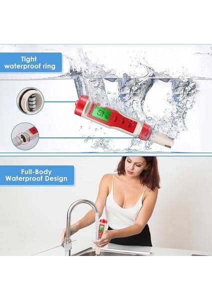 Ph Ölçer, Içme Suyu, Hidroponik, Akvaryum, Havuz Için Atc'li Ph/tds/ec/temp Fonksiyonlu 4'ü 1 Arada Dijital Ph Ölçer (Yurt Dışından)