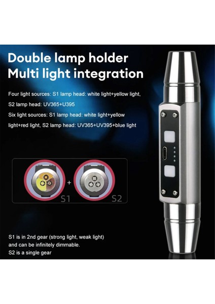 Çift Kafa Yeşim El Feneri 6 USB Doğrudan Şarj Tanımlama Takı Yeşim Floresan Lamba, Gümüş (Yurt Dışından) fırsatları