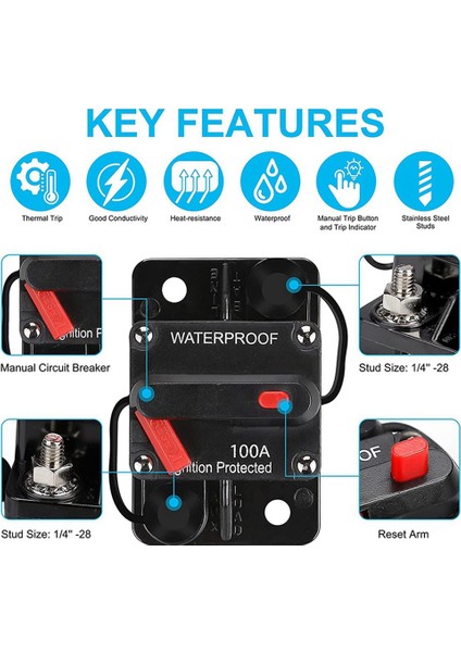 3x Su Geçirmez Devre Kesici, Manuel Sıfırlamalı, 12V-48V DC,100A, Araba Deniz Trolling Motorları Tekne Gücü Koruması Için (Yurt Dışından) indirimleri