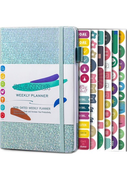 A5 Defter Kağıdı Günlük Defter, Elastik Askılı ve Günlük Çıkartmaları Mavi (Yurt Dışından)