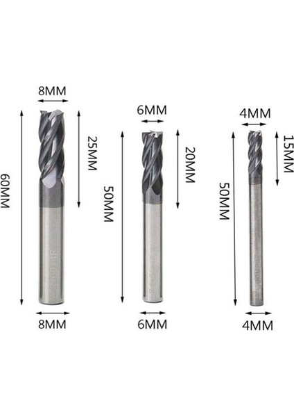 3 Adet 4 6 8 mm Karbür Uçlu Değirmen 4 Uçlu Freze Seti Freze Kesicisi Takım Kiti Cnc Karbür Freze Kesicisi Spiral Freze Uçları (Yurt Dışından)