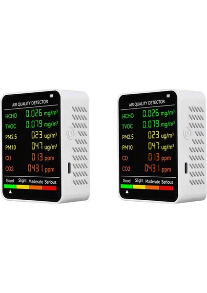 2x 6 In 1 Pm2.5 PM10 Hcho Tvoc Co Co2 Hava Kalitesi Dedektörü Co Co2 Formaldehit Monitör Ofis Hava Kalitesi Test Cihazı, Beyaz (Yurt Dışından)