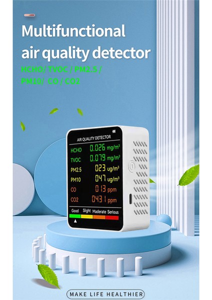 2x 6 In 1 Pm2.5 PM10 Hcho Tvoc Co Co2 Hava Kalitesi Dedektörü Co Co2 Formaldehit Monitör Ofis Hava Kalitesi Test Cihazı, Beyaz (Yurt Dışından) indirimleri