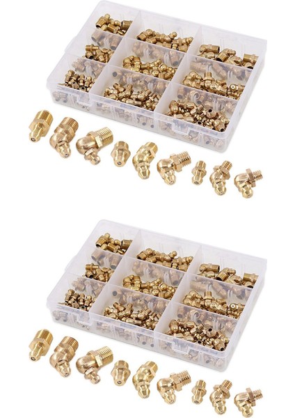 290 Adet Metrik Standart Pirinç Hidrolik Gres Bağlantı Çeşitleri Kiti - Düz, 90 Derece, 45 Derece Açılı Zerk (Yurt Dışından)