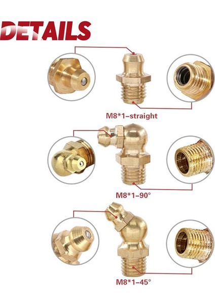 290 Adet Metrik Standart Pirinç Hidrolik Gres Bağlantı Çeşitleri Kiti - Düz, 90 Derece, 45 Derece Açılı Zerk (Yurt Dışından) modelleri
