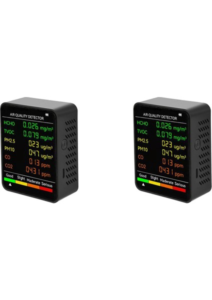 2x 6 In 1 Pm2.5 PM10 Hcho Tvoc Co Co2 Hava Kalitesi Dedektörü Co Co2 Formaldehit Monitör Ofis Hava Kalitesi Test Cihazı, Siyah (Yurt Dışından)