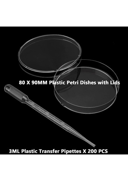 80 Paket 90MM Plastik Kapaklı, Şeffaf Steril Tabak, 200 Plastik Transfer Pipetli Tabaklar(3ml) (Yurt Dışından)