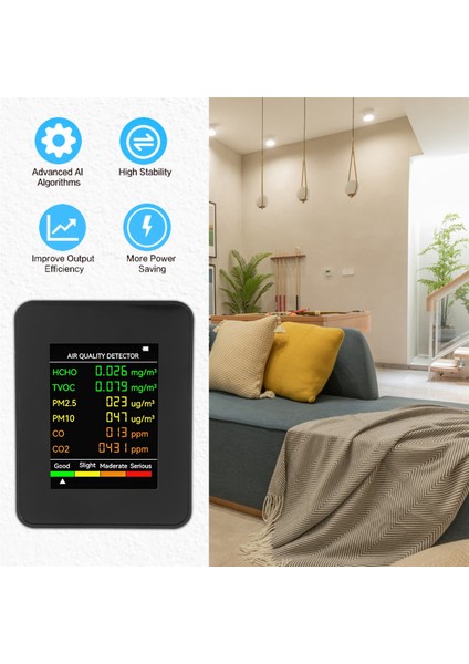 6'sı 1 Arada Pm2.5 PM10 Hcho Tvoc Co Co2 Hava Kalitesi Dedektörü Co Co2 Formaldehit Monitör Ev Ofis Hava Kalitesi Test Cihazı, Siyah (Yurt Dışından) indirimleri