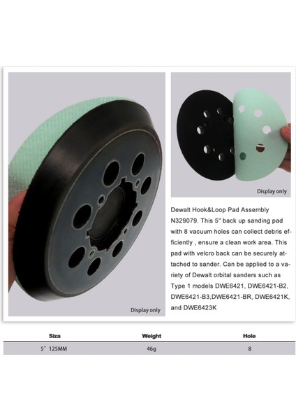 2x 5 Inç Kanca ve Döngü Yedek Zımpara Pedi -Fit DWE6421/6421K, DWE6423/6423K, DCW210B Rastgele Parça Zımpara Makinesi (Yurt Dışından) modelleri