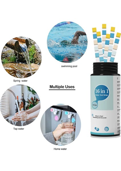 16'sı 1 Arada Su Test Kitleri, 100PCS Içme Suyu Test Şeritleri, Musluk ve Kuyu Suyu Test Şeridi ve Ph, Kurşun, Klor Için Ettesti (Yurt Dışından) fiyatları