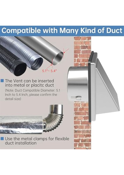 4ın Kurutucu Havalandırma Kapağı Dış Duvar, Yastıklı Geri Dönüşsüz Kapaklı, Dış Aspiratör Duvar Havalandırması, Paslanmaz Çelik Havalandırma Kapağı (Yurt Dışından) modelleri