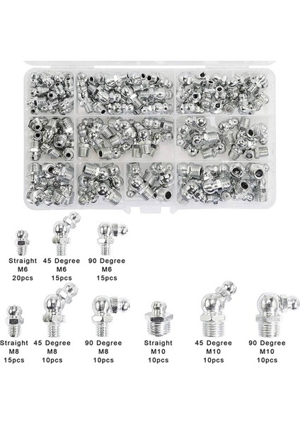 230 Adet Çelik Zerk Gresörlük Bağlantı Parçaları Çeşitler Kiti, Düz, 90 Derece, 45 Derece Açılı (M6, M8, M10) (Yurt Dışından) indirimleri