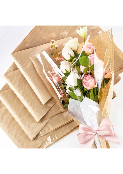 Buket Için 50 Paket Çiçek Kollu, 14 x 22 Inç Çiçek Ambalaj Kağıdı Torbası, Şeffaf Ön Kraft Çiçek Kağıdı (Yurt Dışından) indirimleri