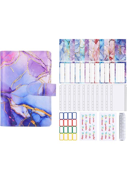 A6 Mermer Renkli Para Bütçe Planlayıcısı Bağlayıcı Fermuar Zarflar Bütçeleme Para Organizatör Mor Için Nakit Zarflar (Yurt Dışından)