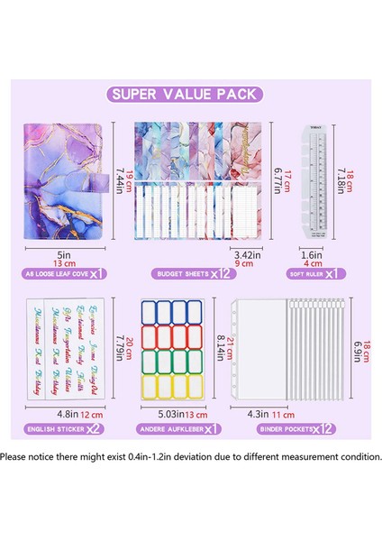 A6 Mermer Renkli Para Bütçe Planlayıcısı Bağlayıcı Fermuar Zarflar Bütçeleme Para Organizatör Mor Için Nakit Zarflar (Yurt Dışından) indirimleri