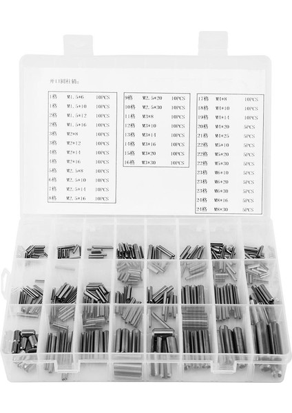 280 Adet Paslanmaz Çelik Yaylı Pimi Gerginlik Elastik Silindirik Kamalı Pim Seti M1.5 M2 M2.5 M3 M5 M6 M8 Dübel (Yurt Dışından)