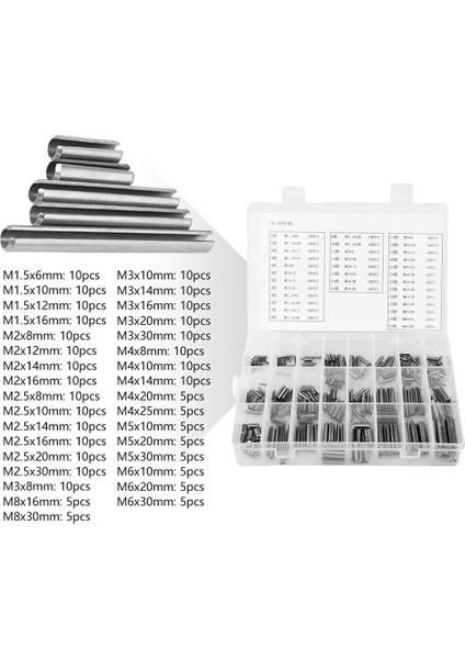 280 Adet Paslanmaz Çelik Yaylı Pimi Gerginlik Elastik Silindirik Kamalı Pim Seti M1.5 M2 M2.5 M3 M5 M6 M8 Dübel (Yurt Dışından) fiyatları