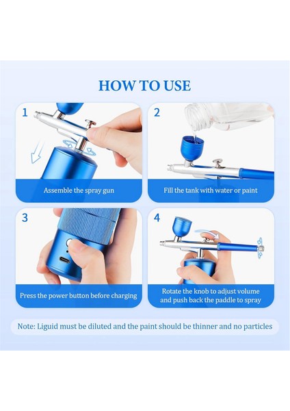 Airbrush Seti Makinesi, Şarj Edilebilir El Tipi Airbrush, Tırnak Sanatı Için Profesyonel Kablosuz, Makyaj, (Mavi) (Yurt Dışından)