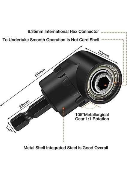 4'ü 1 Arada Darbeli Matkap Uzatma Çubuğu 360° Dönebilen Darbe Sınıfı Soket Adaptör Seti Altıgen 105 Derece Açılı Matkap (Yurt Dışından)