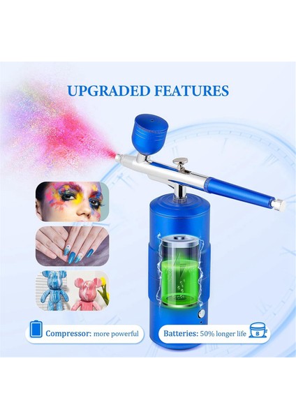 Airbrush Seti Makinesi, Şarj Edilebilir El Tipi Airbrush, Tırnak Sanatı Için Profesyonel Kablosuz, Makyaj, (Mavi) (Yurt Dışından)