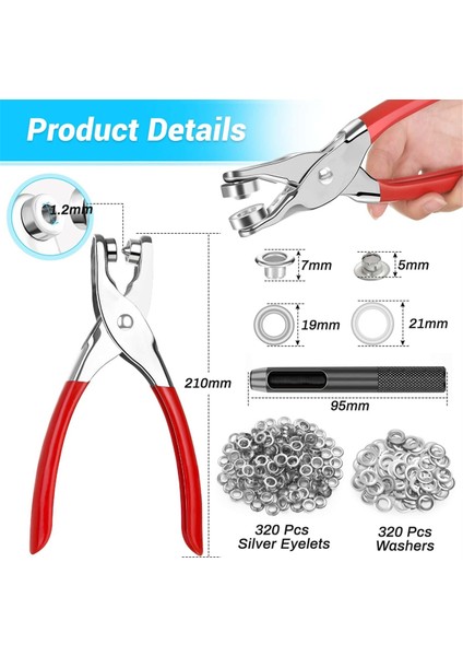 642 Adet Grommet Alet Kiti 1/2 Inç Kuşgözü Kiti, 320 Adet Halkalı Grometler, 320 Adet Yıkayıcılar ve Grommet Kuşgözü Pense (Yurt Dışından) fiyatları