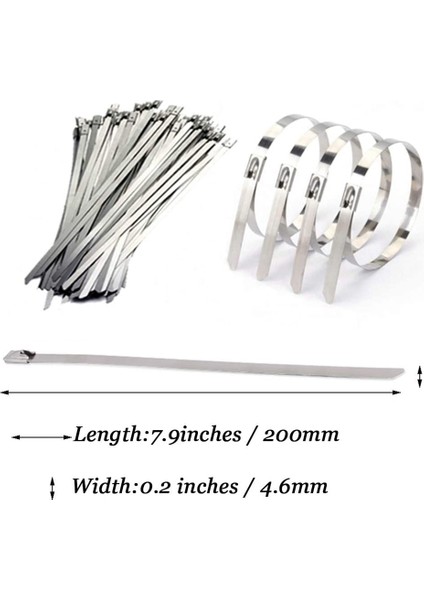 Paslanmaz Çelik Kablo Bağları, 100 Adet 7.9 Inç Ağır Hizmet Tipi Kendinden Kilitli Kablo Zip Bağları, Metal Egzoz Sargı Kilitleme Bağları (Yurt Dışından) fiyatları