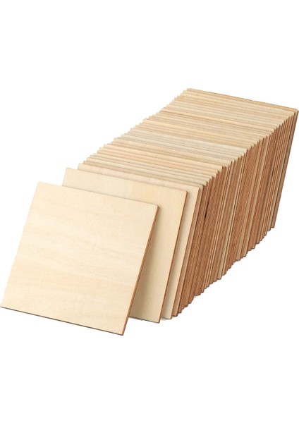 Bitmemiş Ahşap Parçalar 50 Adet 4 Inç Kare Boş Ahşap Doğal Dilimler Dıy El Sanatları Boyama Boyama Için Kesikler (Yurt Dışından)