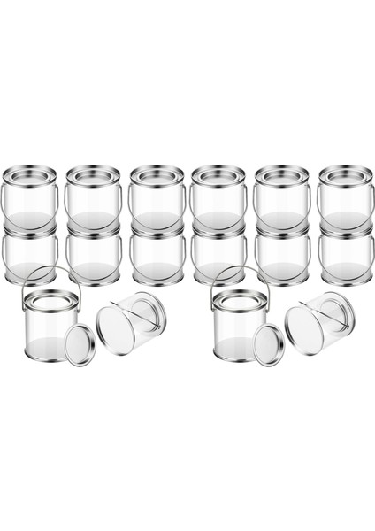 Boya Kovası Metal Kapaklı ve Saplı Şeffaf Kova Dekoratif Şeffaf Plastik Kova Saklama Şeffaf Boya Kutusu 16'lı Paket (Yurt Dışından)