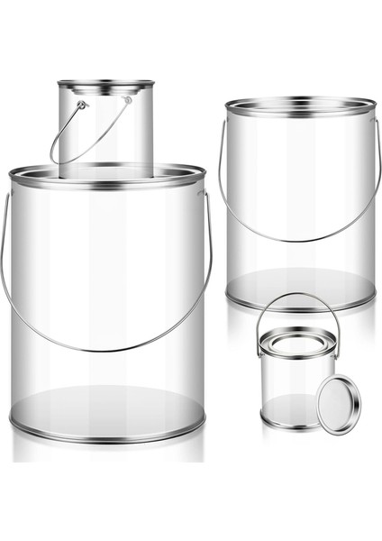 Boya Kovası Metal Kapaklı ve Saplı Şeffaf Kova Dekoratif Şeffaf Plastik Kova Saklama Şeffaf Boya Kutusu 16'lı Paket (Yurt Dışından) fiyatları