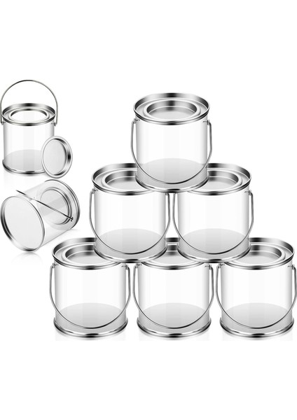 Boya Kovası Metal Kapaklı ve Saplı Şeffaf Kova Dekoratif Şeffaf Plastik Kova Saklama Şeffaf Boya Kutusu 16'lı Paket (Yurt Dışından) modelleri