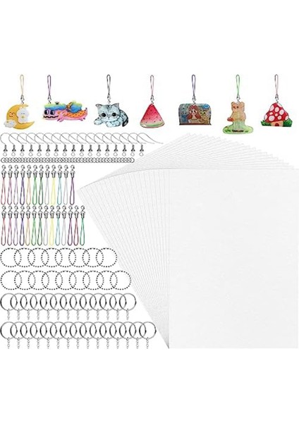 290 Yaprak - Isıyla Daralan Dink Kiti 30 A4 Shrink Sanat Kağıdı,40 Küpe KANCASI,120 Craft Anahtarlık (Yurt Dışından)
