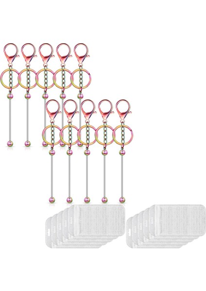 10 Adet Boncuklu Anahtarlık Çubukları Boncuk Boş Anahtarlık Metal Boncuklu Anahtarlık Açılıp Kapanabilir Kese Çanta ile Dıy (Renkli) (Yurt Dışından)
